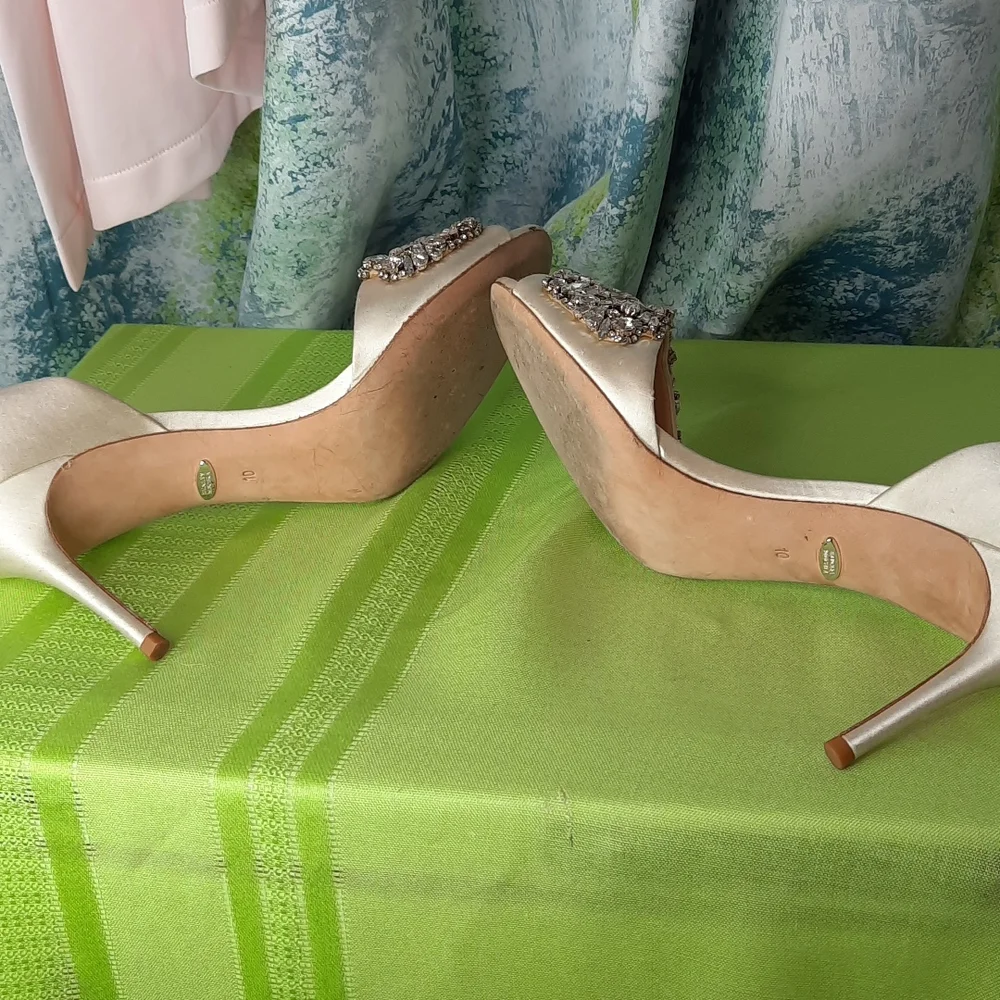 Size 10 fancy crystal rhinestone Badgley Mischka heel wedding shoes vintage - Picture 5 of 9